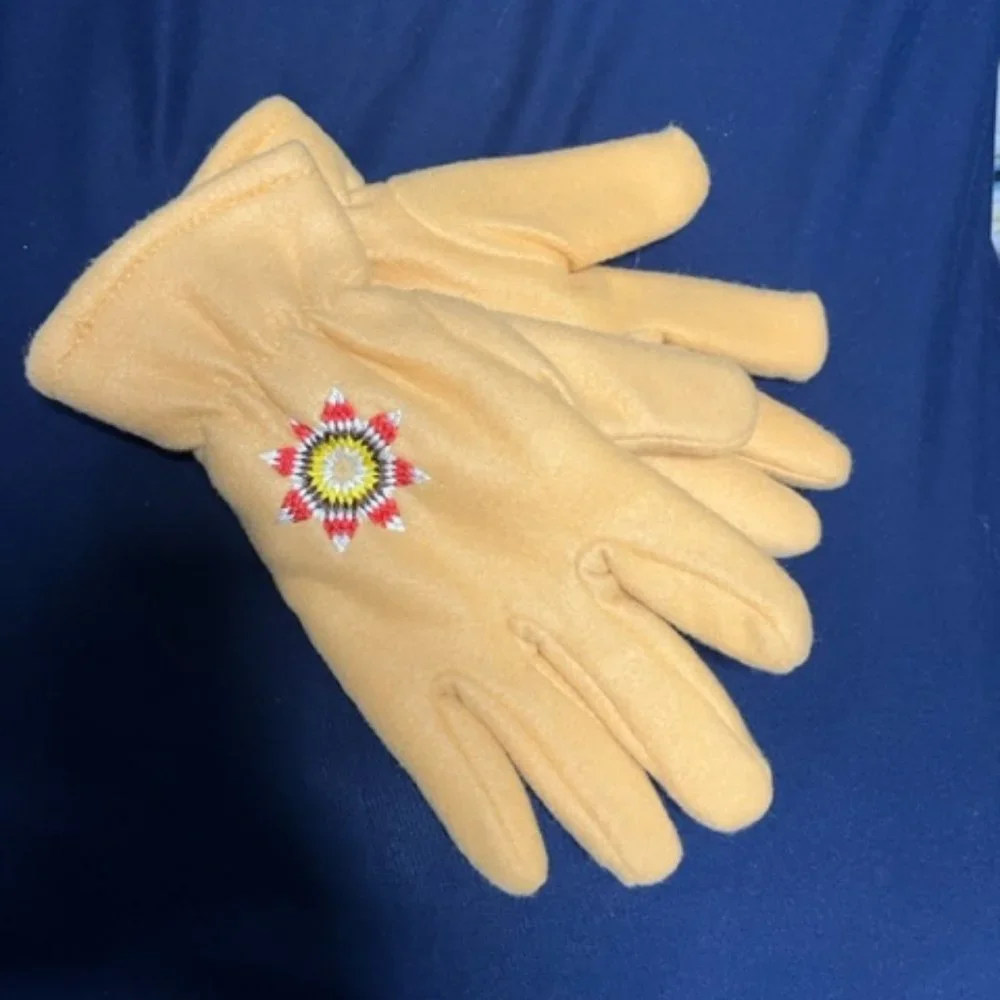Star Motif Winter Mustard Yellow Fleece Gloves Men/Women